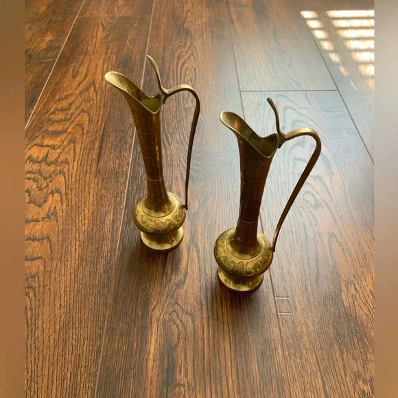 Other - Beautiful Decorative Vintage Brass  Pitcher with Handle Etched Design